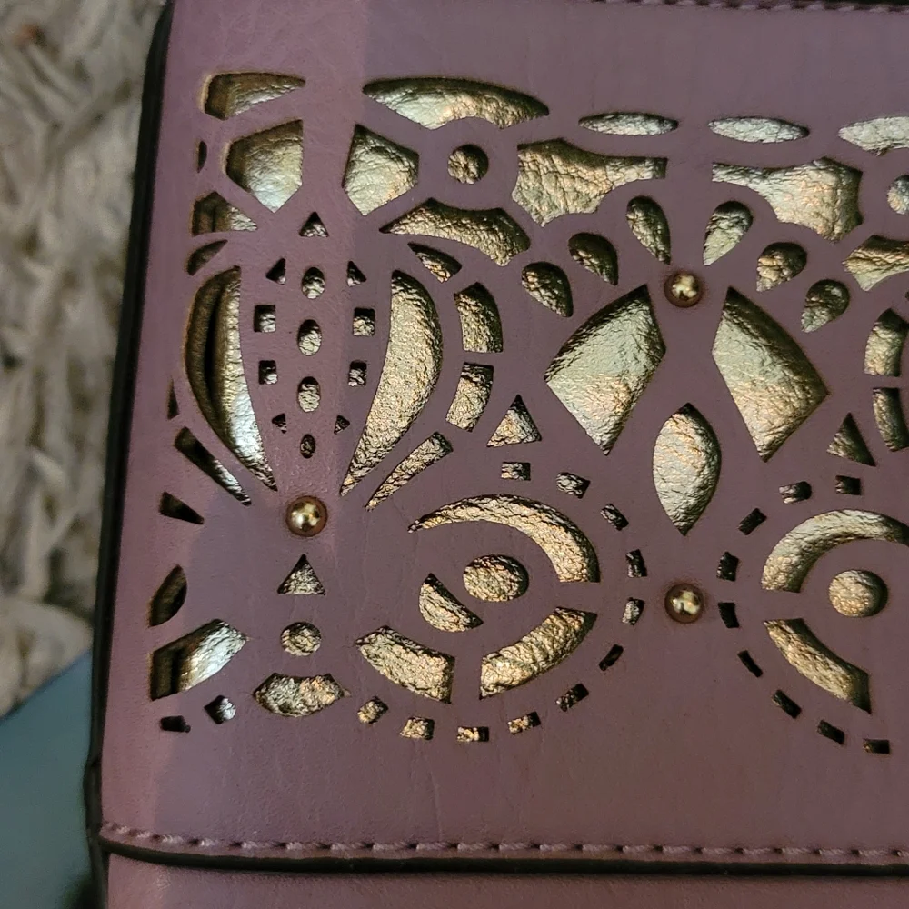Nicole Miller New York Purple and Silver Peekaboo Purse,  Tags Attached.
